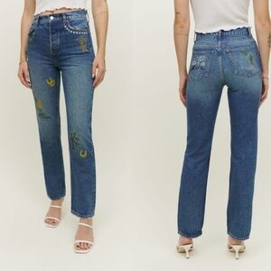 Reformation Jeans Handicraft Embroidered High Rise Straight Jeans Size 25 Juno